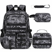 School Backpack for Boys - 4pcs Camo Boys Backpack with Black-backpack Set