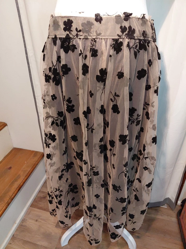 Falda elástica Y2k terciopelo malla agotada tul en capas beige mediana Foto 3 de 4