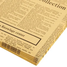 Juvo Plus Kraft Paper Wrapping Sheets, Vintage Newspaper Print, Brown, 12 Pack,