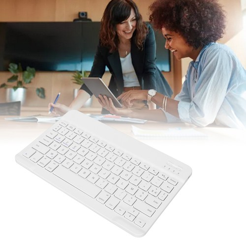 10in French AZERT Wireless Keyboard with Metal Texture White Portable - Picture 6 of 11