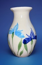 Emerson Creek Pottery Blue Pink Iris' Hand Painted Vase Bedford Virginia 6”T 4”W