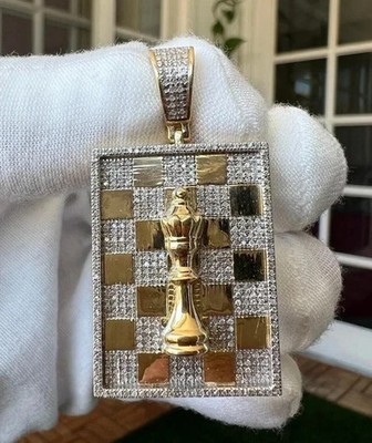 2.30Ct Round Lab-Created Diamond Chess Table King Pendant 14k Yellow Gold Plated