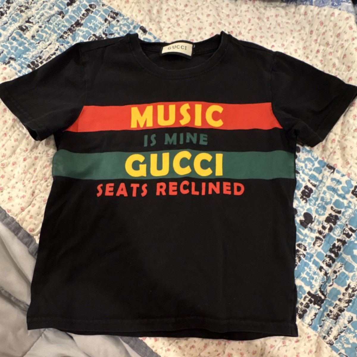 Gucci Boys Black Graphic Print Music Theme Cotton T-Shirt Size 130