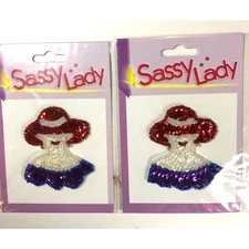 2 Sequin and  Bead Lady with Hat Applique by Sassy Lady Red Hat Ladies -VN