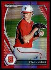 EVAN JUSTICE 2021 PANINI PRIZM DRAFT PICKS RED PRIZM RC COLORADO ROCKIES #140