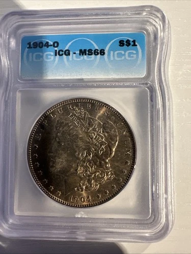 1904 O MORGAN DOLLAR SILVER COIN ICG MS66 TONED GEM BU UNC