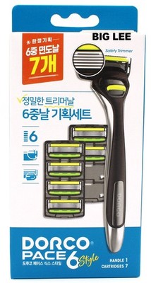 Dorco Pace 6 Blade Safety Trimmer Style 1 Razor Handle + 7 Refill Cartridges