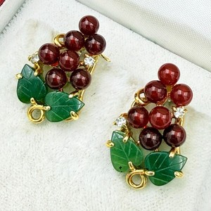 Authentic Charming Grape Cluster Nephrite Jade Garnet Gold Plated Omega Clip Earrings