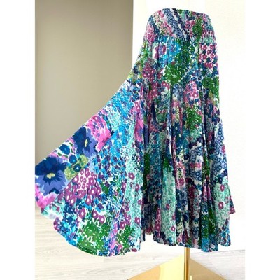 Grace Elements Bohemian Colorful Floral Garden Girl Full Midi Skirt Womens S