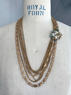 Vintage 1950s Miriam Haskell Multi-Strand Baroque Statement Gold Pearl Necklace