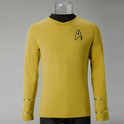 Cosplay TOS Captain Kirk Gold Shirts Spock Blue Uniforms Red Starfleet Tops Mens - 第 13/50 張圖片