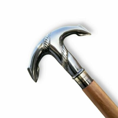 ANTIQUE ANCHOR HANDLE HEAD HANDLE WALKING STICK BRASS CANE WOODEN BROWN 