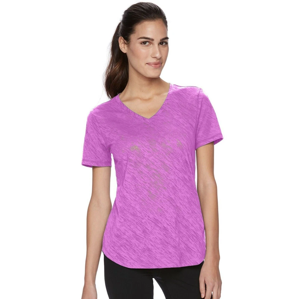 Camiseta de yoga Tek Gear Easy con cuello en V - Tallas: M, L - Negra, blanca, púrpura Burnout Foto 3 de 3