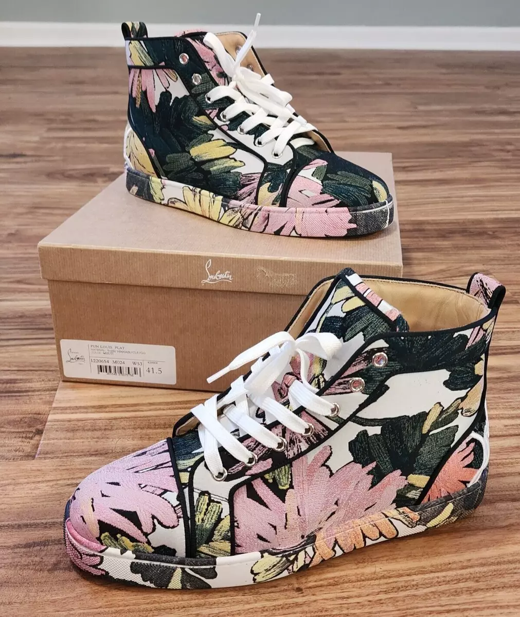 Christian Louboutin Fun Louis Floral Canvas High Top Trainers 1220654 Size  41.5