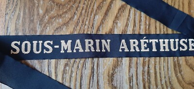 U-Boot Arethuse 1959 altes Band Marine National ORIGINAL U-BOOT CAP TALLY