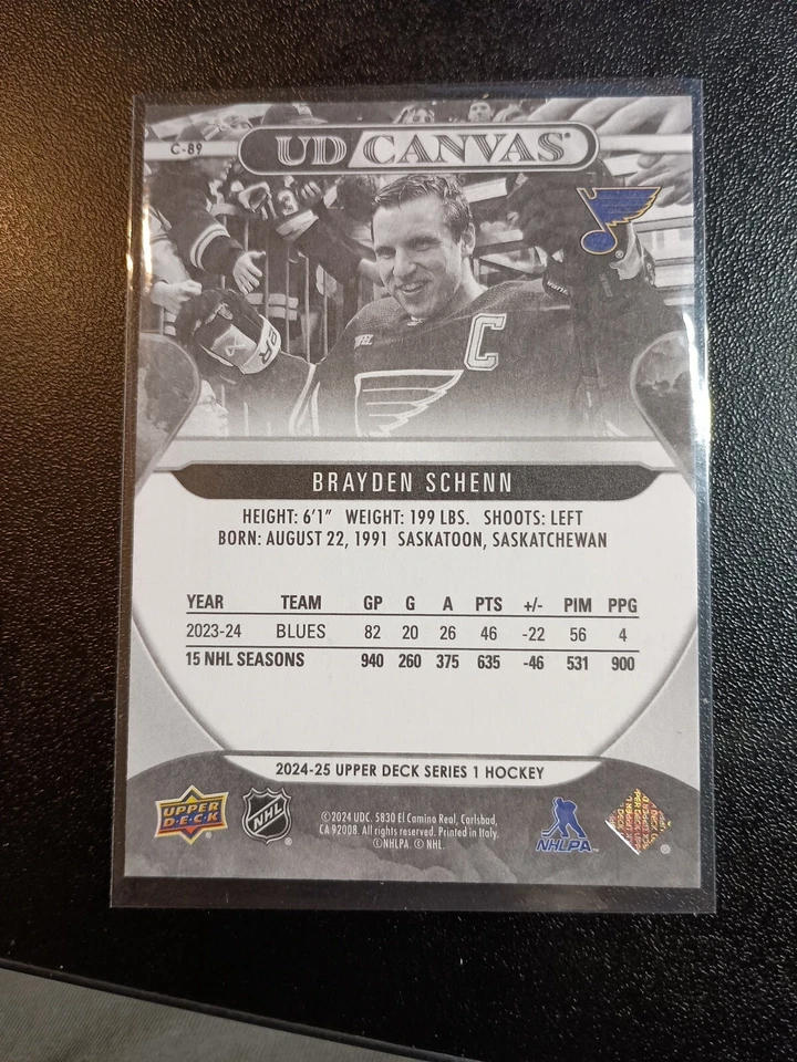 Brayden Schenn 2024-25 Upper Deck Canvas Black & White Parallel Card #C89 - Image 3 of 3