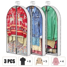 3PCS Clear Garment Bag Hanging Clothes Travel Coat Suit Dress Storage Dust Cover