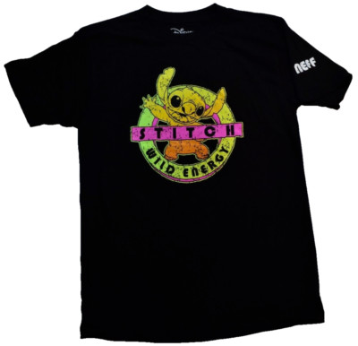Neff X Disney Mens Stitch Wild Energy Distressed Graphic Black Shirt NWT S-XL