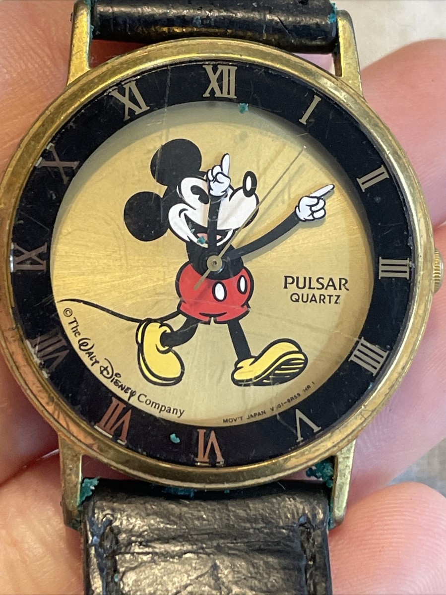 Pulsar Disney Mickey Mouse Watch Unisex Gold Tone Leather Band