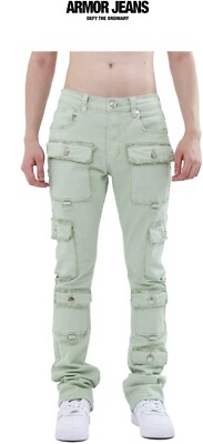 ARMOR Multi Pocket Mid Rise Stacked Jeans Men s Size 32x36 Light Green 