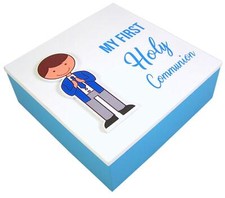 Boy's Blue Rosary Box Holder Catholic Gift Ideas for Kids 5 1/2 Inch