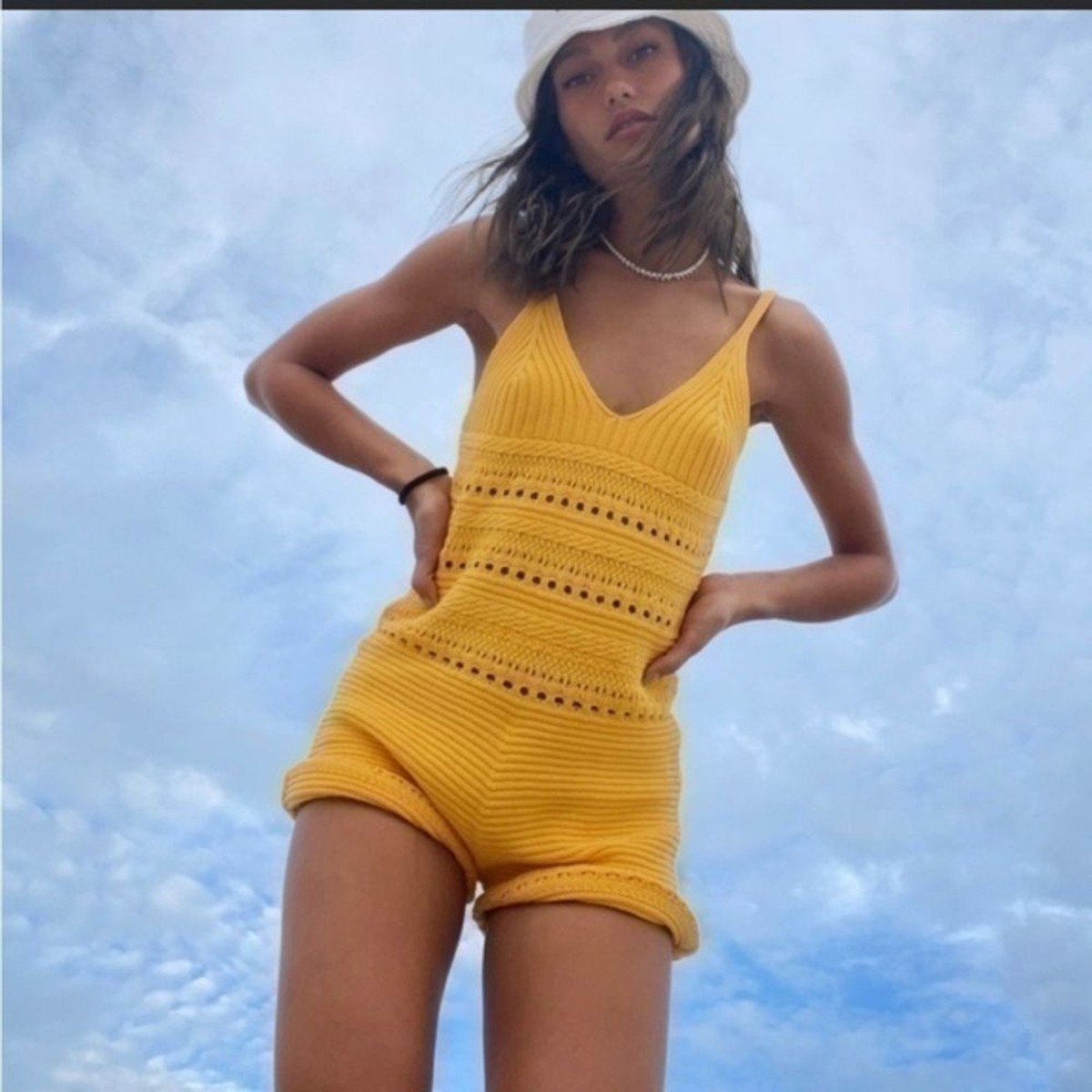 Zara Open Knit Jumpsuit (Mustard) 3859/032