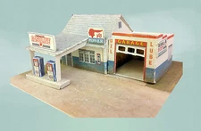 Z Scale Building - Retro Gas Station Service Station (Cover Stock Paper Kit)