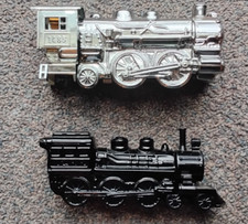 TWO Avon Train locomotive Glass Bottles Black Silver