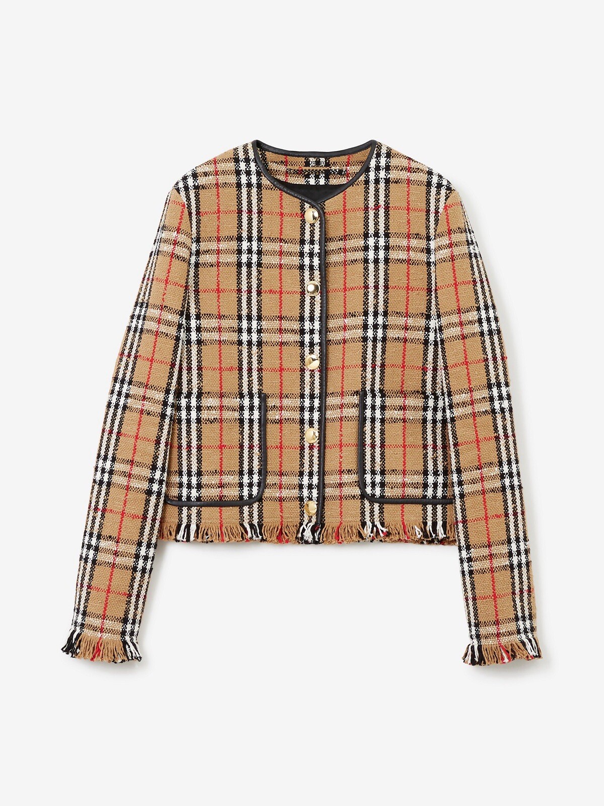 100% Authentic NWT Burberry Vintage Check Boucle Collarless Jacket, Size US 8