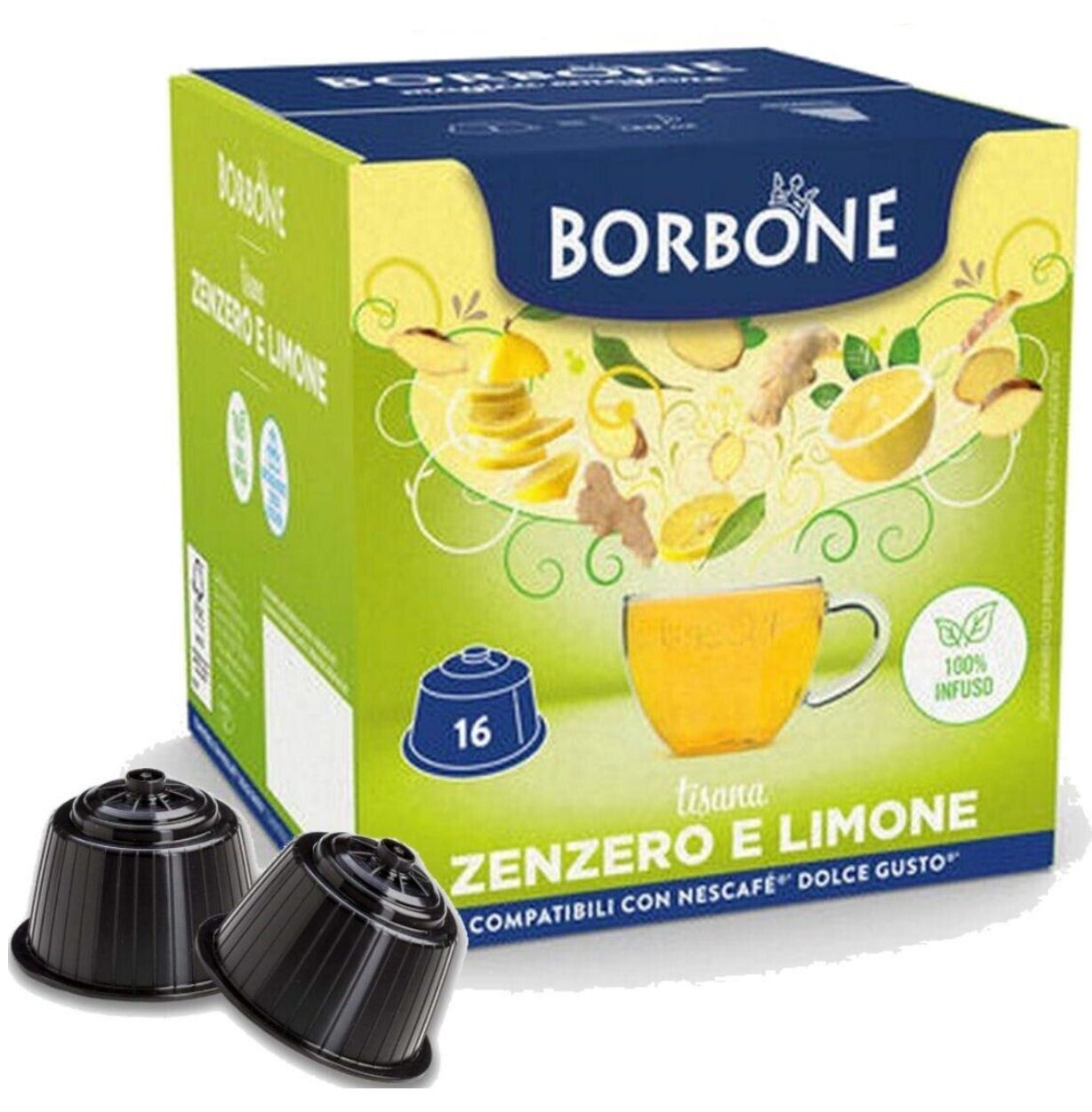 64 Cápsulas borbone Bebida Soluble Jengibre y Limón Compatibles Dolce Gusto