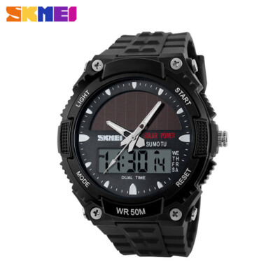 SKMEI Fashion Solar Power Dual Time Sports Watch Waterproof Wristwatch W9F5