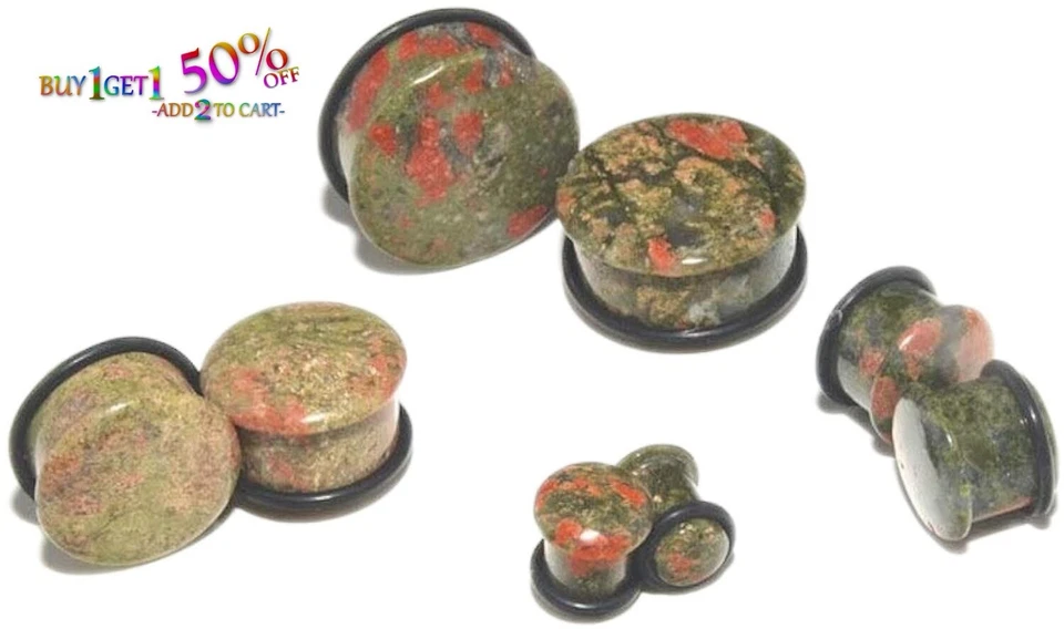 Par de tapones de piedra UNAKITA 8g-25mm Medidores de llamarada única Orgánico Oreja 2224 Foto 2 de 3