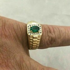 1.43Ct Natural Emerald Diamond Men's Halo Engagement Ring in 14K Yellow Gold