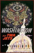 Washington DC 1960 TWA Airline Vintage Poster Print Travel Tourism Capitol