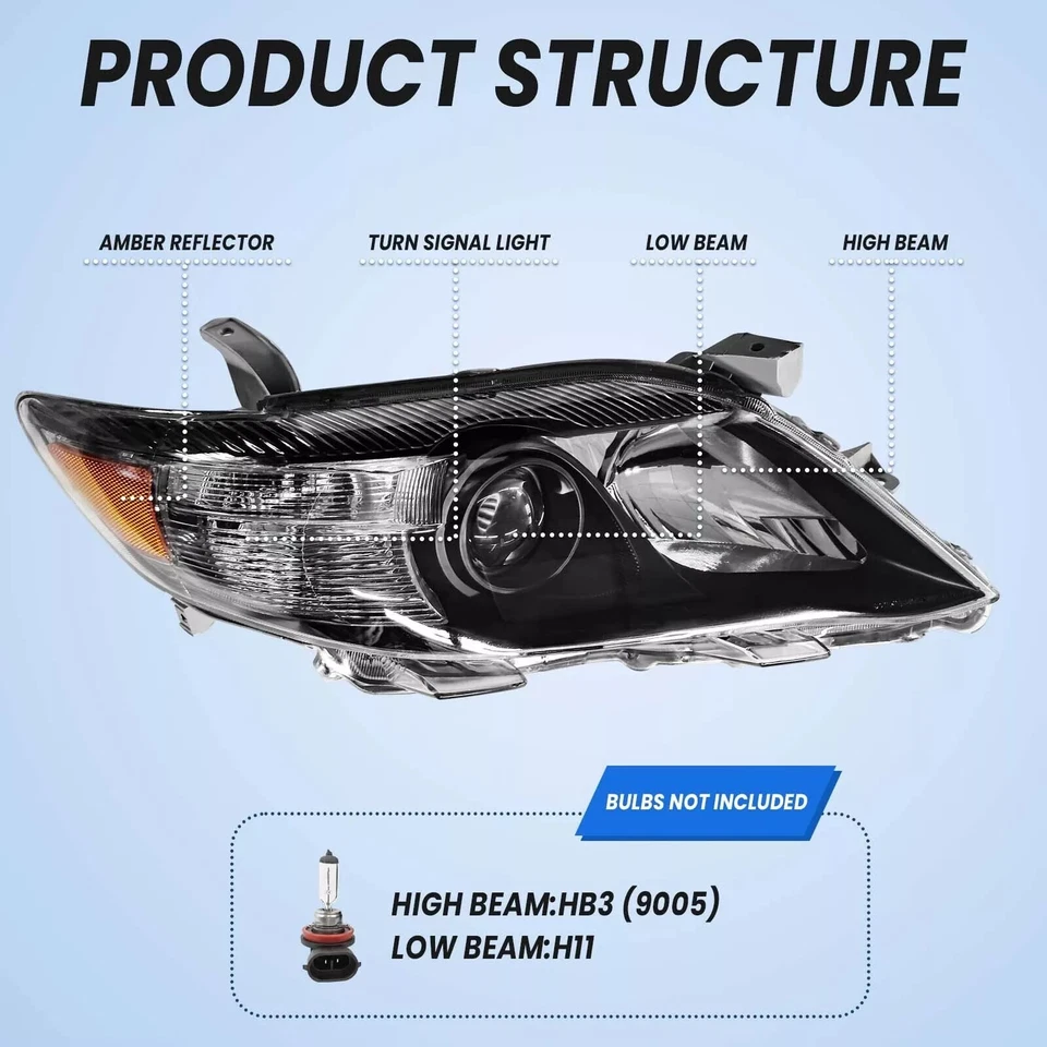 Faros de carcasa negros para Toyota Camry 2010 2011 sedán 4 puertas izquierda+derecha Foto 2 de 4