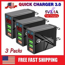 3 Pcs 3-Port Fast Quick Charge USB Wall Charger Power Adapter for iPhone Samsung