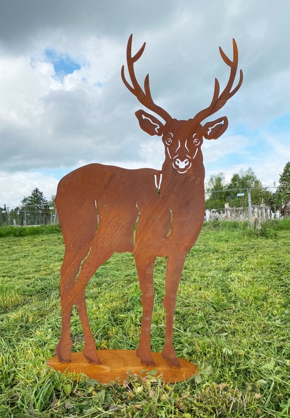 Hirsch XXL Nach Vorne 150X85M Auf Platte Edelrost Rost Metall Hirsche Rostfigur-image