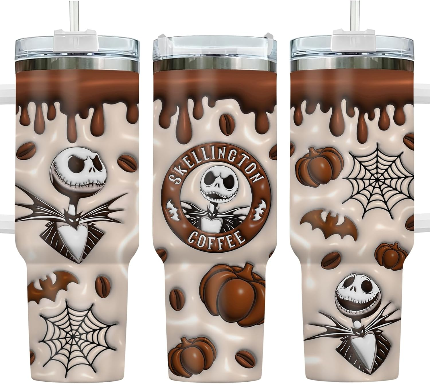 Christmas 3D Tumbler with Handle and Straw Lid, Jack Stainless Steel Tumbler 40