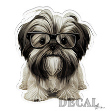 Shih Tzu Dog Glasses Vinyl Decal Sticker Indoor Outdoor 4 Sizes