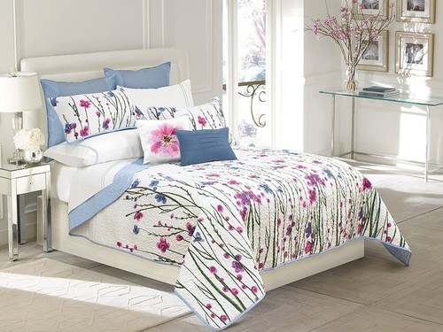Pink Blue Purple White Floral 3 pc Quilt Set Coverlet Twin Full Queen King Bed - Picture 1 of 2