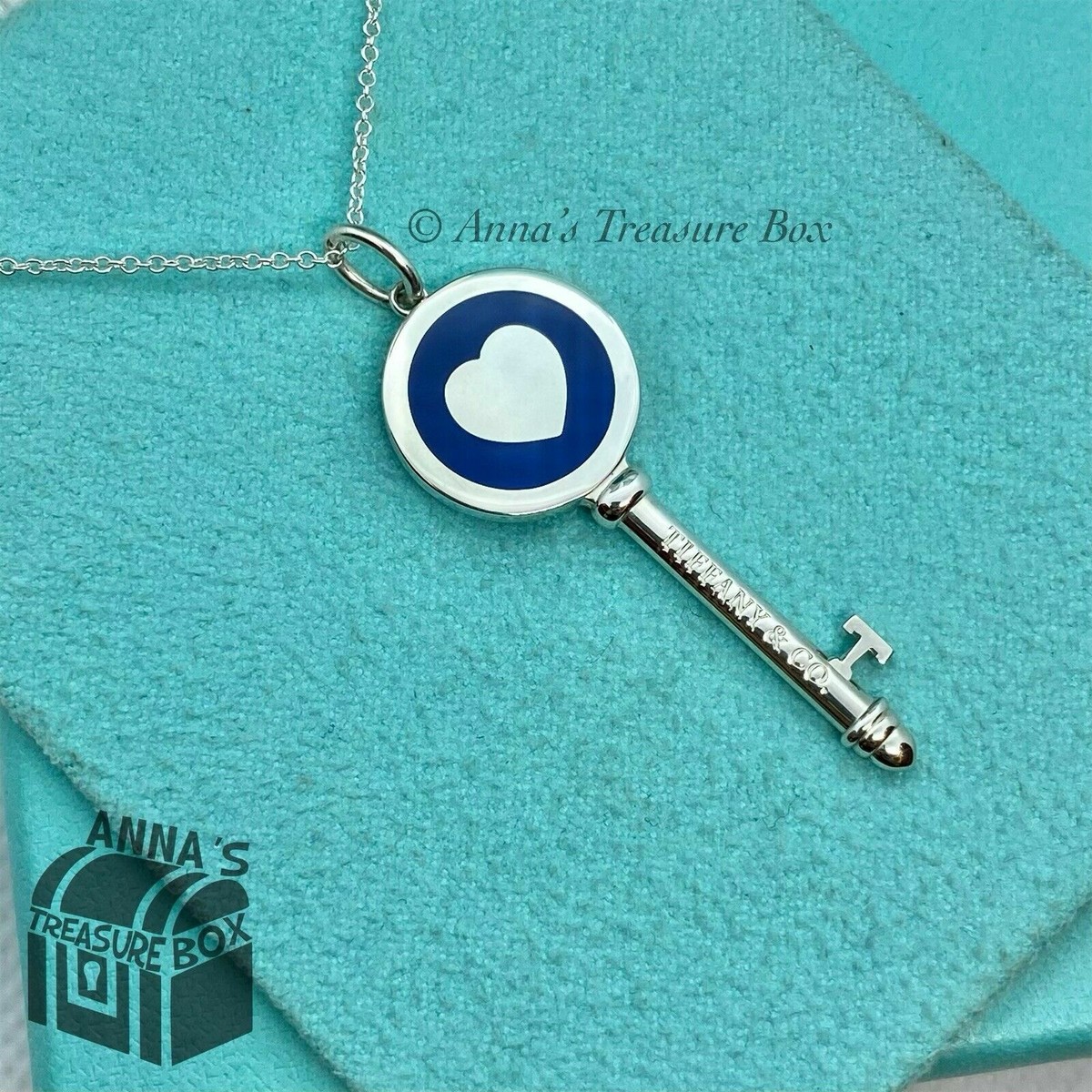 Tiffanyブルーハートkey Tiffany & Co. Blue Enamel Heart Key Charm Pendant Necklace 925