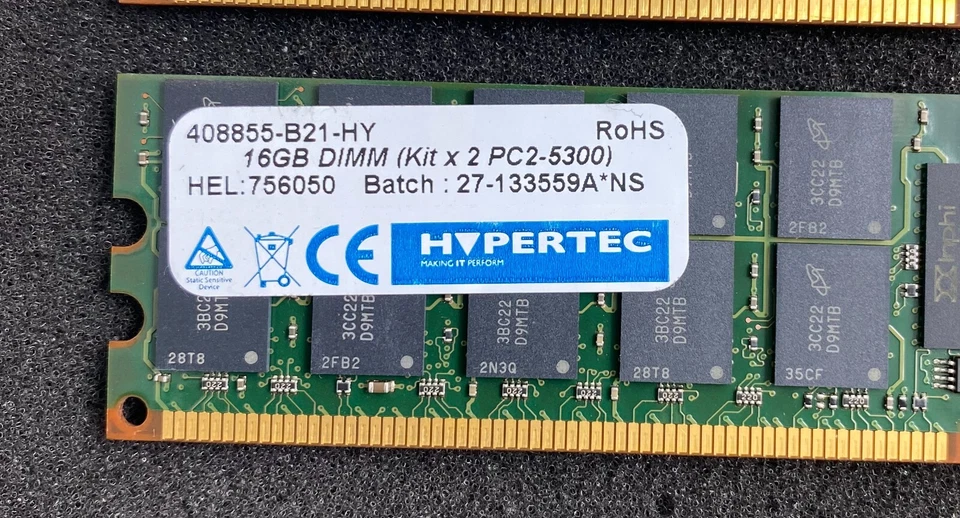 72GB Kit (9x8GB) Hypertec 408855-B21-HY PC2-5300P 667MHz 2Rx4 ECC Server Memory - Image 2 of 3