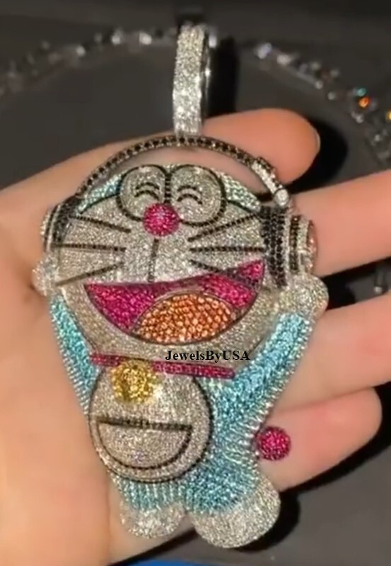 Multi Simulated Diamond Customized "CHARACTER" Cage Back Mens Pendant FREE GIFT