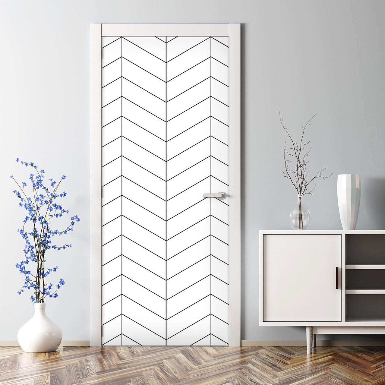 Black and White Herringbone Peel and Stick Geometric Wall Decal