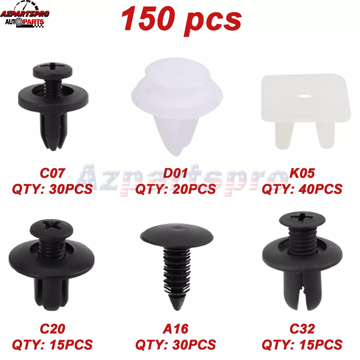 150pc Set Plastic Rivets Fender Bumper Push Pin Clips for RAM Dodge  Chevrolet