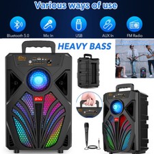 Bluetooth Speaker 8" Heavy Bass Subwoofer Wireless Stereo FM Radio Portable TWS