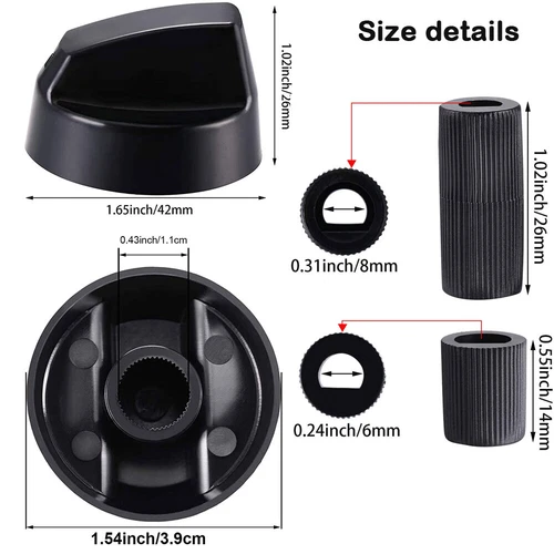 5pcs Black Universal Electrical Gas Stove / Oven Knobs With 3 D Shaft Inserts AH - Bild 4 von 12