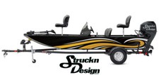 Yellow White Curved Waved Black Design Wrap Fishing Bass Boat Vinyl Decal USA