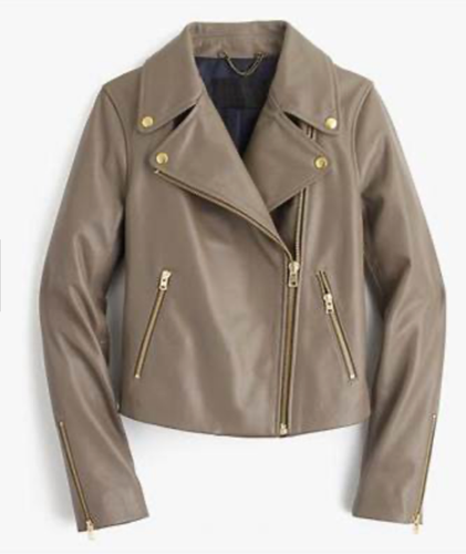 J Crew Collection Leather Moto Jacket Sz 12 Style E1781 L XL brown - Picture 5 of 13