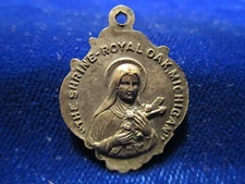 Vintage Sacred Heart St Therese Medal Shrine Royal Oak Michigan  1" sq